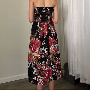 Tropical strapless midi dress